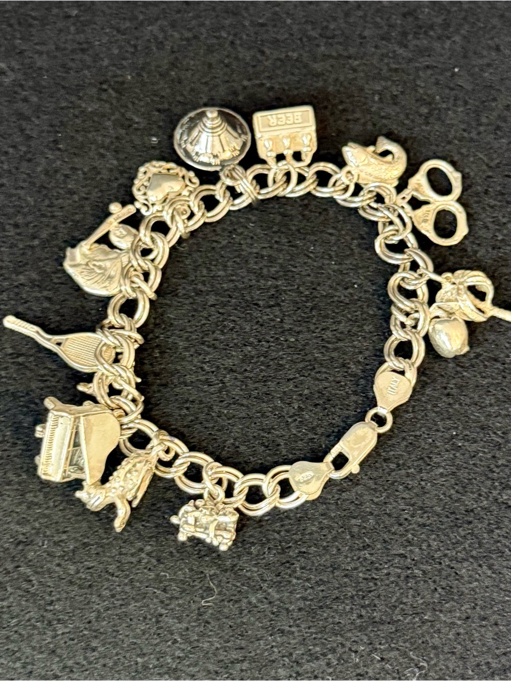 Vintage Sterling Silver 925 ITALY 14 Charm Bracelet 8”